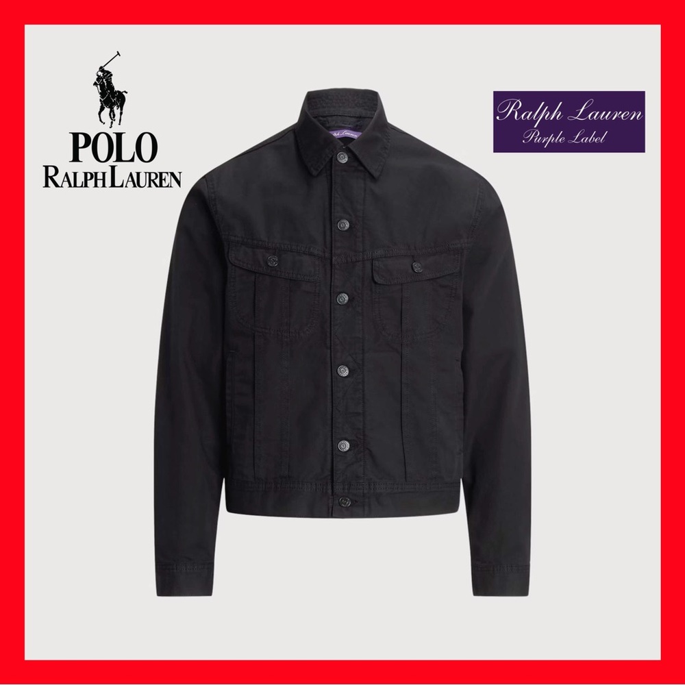 $895 Ralph Lauren Purple Label Trucker Jacket Black Pique Garment Dyed Men's